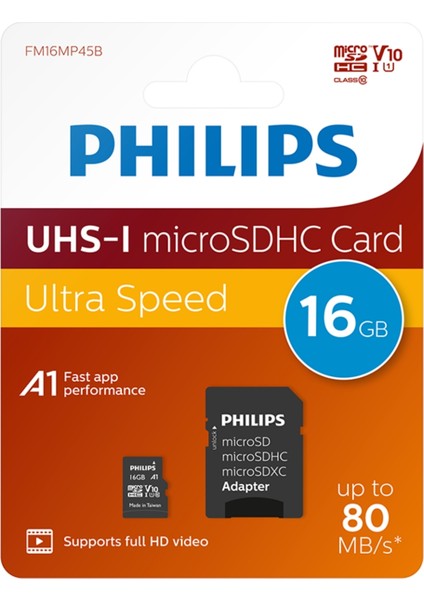 16GB Microsdhc Kart + Sd Adaptör – Class 10 Uhs-I U1, 80MB/S Okuma Hızı