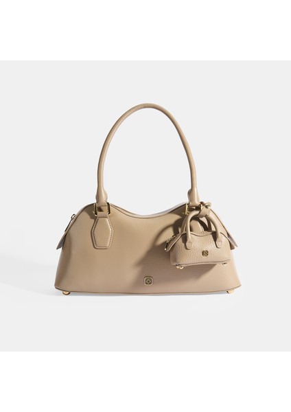 Kadın Vizon Deri Çanta Aksesuarlı Büyük Omuz Çantası