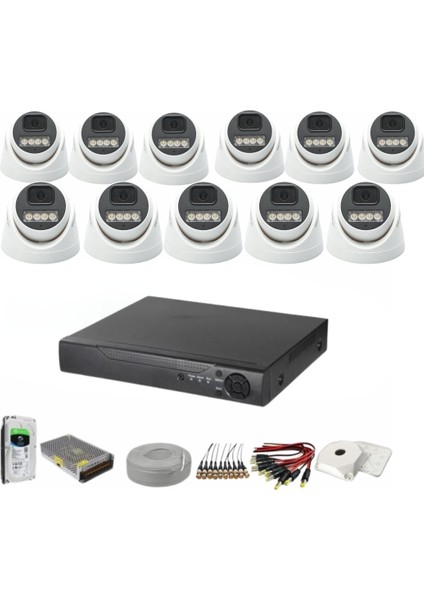 11'li Dome Kamera Seti 2mp 3.6mm Full Color Serisi
