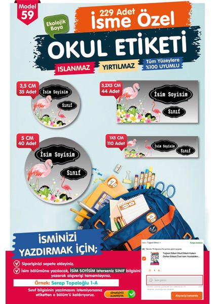 Okul Etiketi Kalem Defter Etiketi Özel Isim Yazılabilen Etiket Seti - Isim ETIKETI-T542-OE59