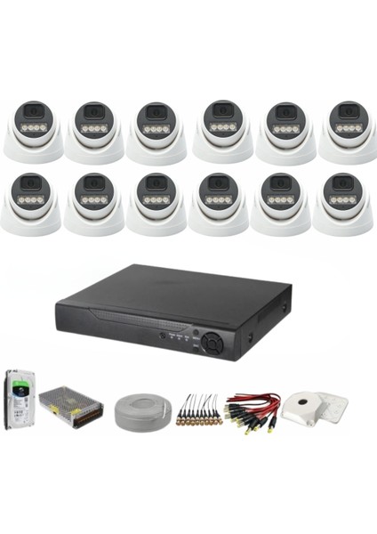 12'li Dome Kamera Seti 2mp 3.6mm Full Color Serisi