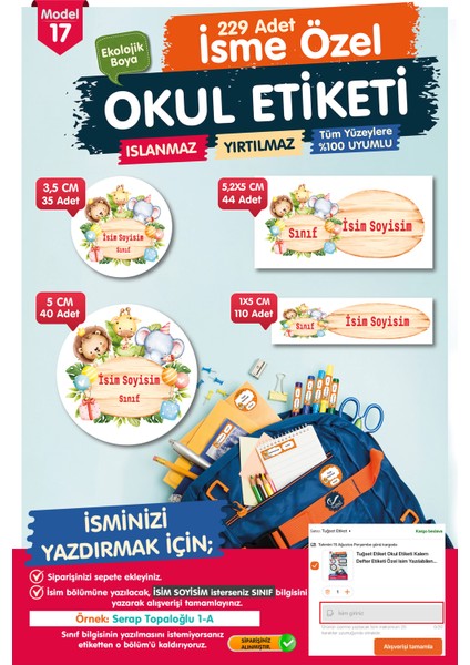 Okul Etiketi Kalem Defter Etiketi Özel Isim Yazılabilen Etiket Seti - Isim ETIKETI-T540-OE17