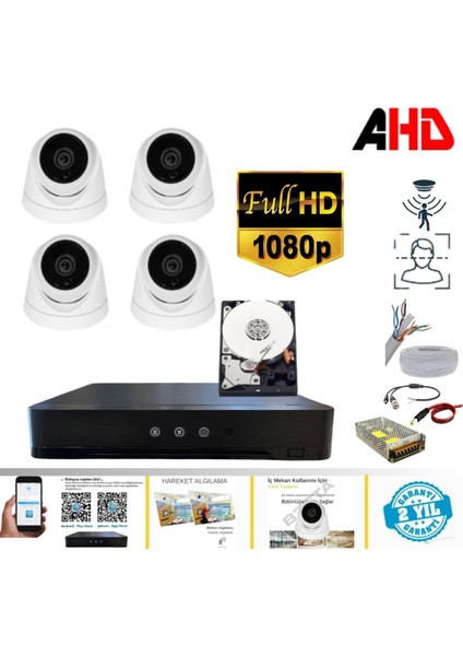 5 Mp Lens 2mp 1080P Full Hd Iç Mekan Dome Güvenlik Kamera Seti 1 Tb HDD Dahil - ST241K