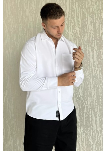 Erkek Tek Cepli Uzun Kol Likralı Oversize Gömlek P-00017777 fiyatları