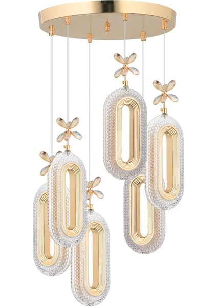 LED Alfa 6'li Gold Kumandalı 3 Renk Ledli Kristal Taşlı Modern LED Avize modelleri