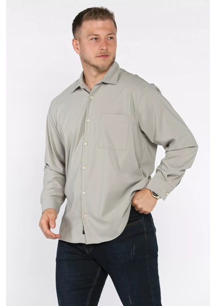 Erkek Tek Cepli Uzun Kol Likralı Oversize Gömlek P-00017777 fiyatları