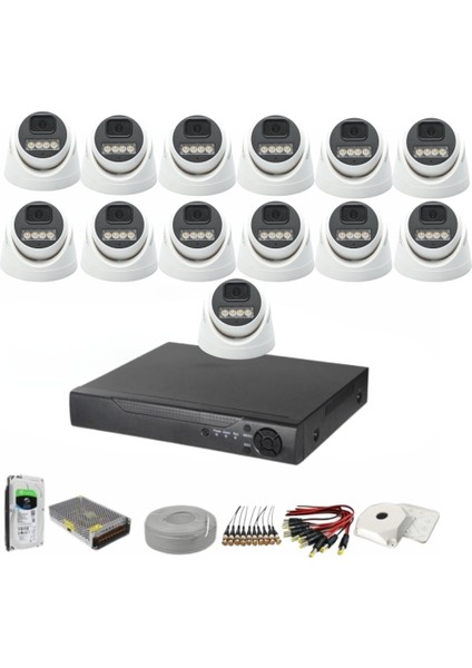 13'lü Dome Kamera Seti 2mp 3.6mm Full Color Serisi