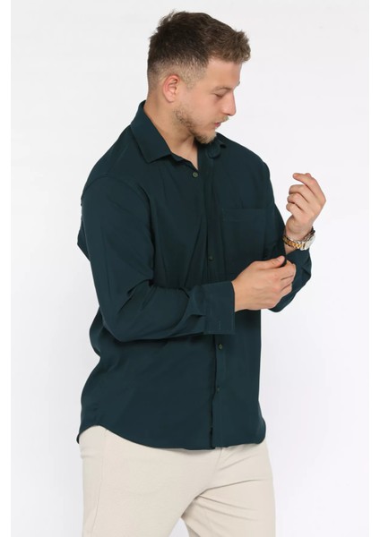 Erkek Tek Cepli Uzun Kol Likralı Oversize Gömlek P-00017777 fiyatları