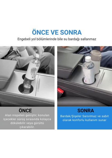 Tesla Model 3 ve Model Y ile Uyumlu Bardak ve Şişe Tutucu, Temizlenebilir Çıkabilen Silikon Bardak Tutucu