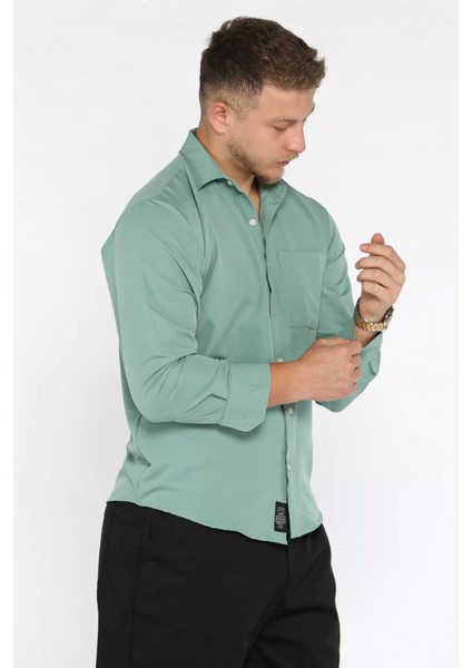 Erkek Tek Cepli Uzun Kol Likralı Oversize Gömlek P-00017777 fiyatları