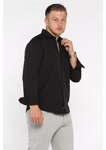 Erkek Tek Cepli Uzun Kol Likralı Oversize Gömlek P-00017777 fiyatları