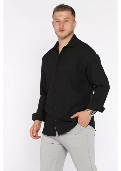 Erkek Uzun Kol Likralı Oversize Gömlek P-00017776