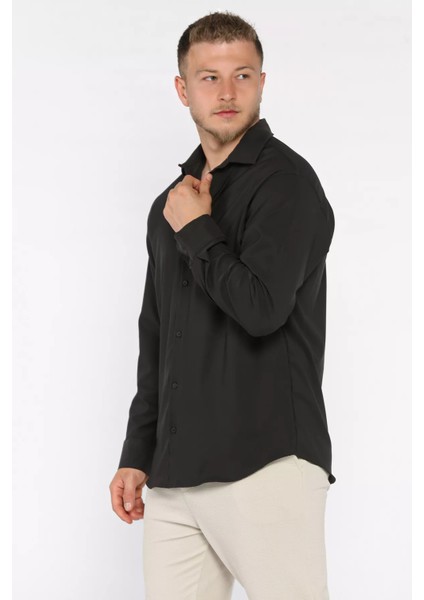 Erkek Uzun Kol Likralı Oversize Gömlek P-00017776