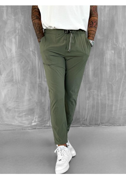 Erkek Beli Lastikli Tecno Kumaş Slim Fit Pantolon Yeşil modelleri