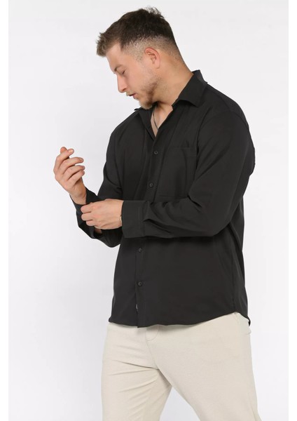 Erkek Tek Cepli Uzun Kol Likralı Oversize Gömlek P-00017777 fiyatları