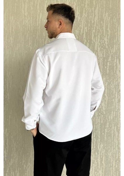 Erkek Tek Cepli Uzun Kol Likralı Oversize Gömlek P-00017777 modelleri