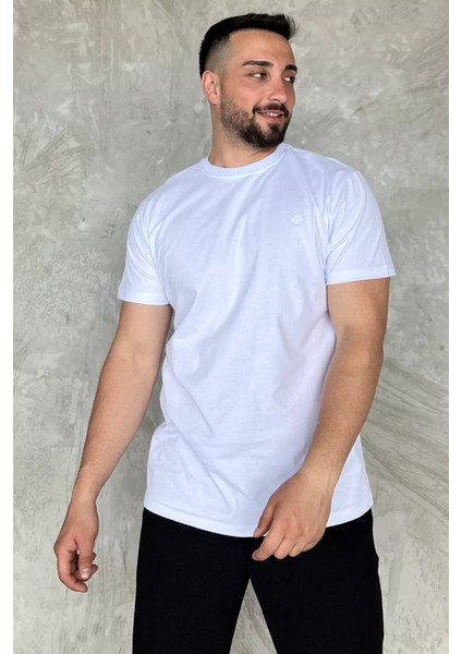 Bisiklet Yaka Nakışlı Erkek Tişört P-00017377