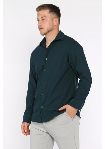 Erkek Uzun Kol Likralı Oversize Gömlek P-00017776