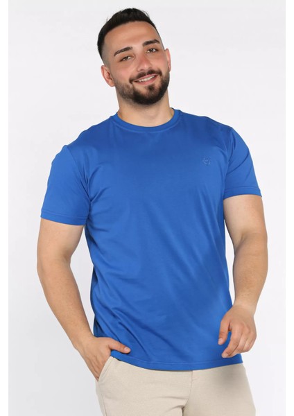 Bisiklet Yaka Nakışlı Erkek Tişört P-00017377