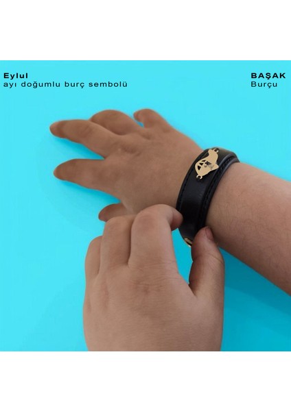 Başak Burçları İçin Doğal Siyah Derili Uçak Motifli 14 Ayar Altın Plakalı Hediye Bileklik-447BURÇ