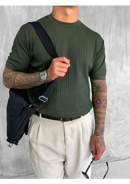 Erkek Slim Fit Fitilli T-Shirt Haki Yeşil fiyatları