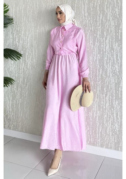 Yan Bağlamalı Bluz Kombinli Tesettür Elbise P-00016364