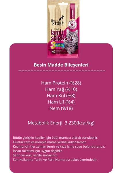 Cat Lamb Stick 6 Adet 3X5GR. Kuzu Etli, Çubuk, Kedi Ödül Maması