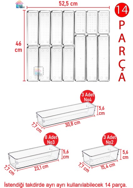14 Parça Kaşıklık Şeffaf Organizer