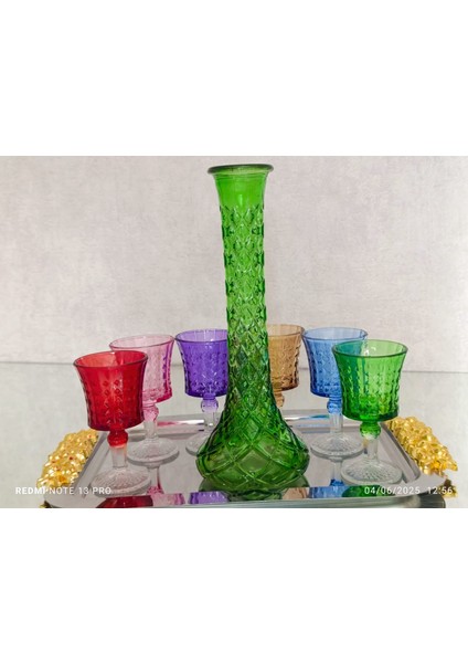 El Işi 6lı Küçük Boy Su-Kahve Yanı Bardağı-6 Renkli Kristal Ayaklı Su Bardağı -(100 Ml)/organik Boyadır. fırsatları