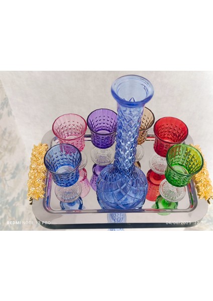 El Işi 6lı Küçük Boy Su-Kahve Yanı Bardağı-6 Renkli Kristal Ayaklı Su Bardağı -(100 Ml)/organik Boyadır.