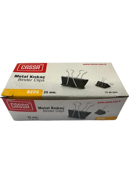 8225 25 Mm. Metal Çelik Siyah Kağıt Kıskacı Ataş Evrak Mandalı - 12 Adetlik Paket