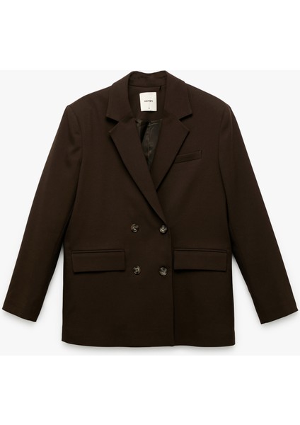 Cepli Uzun Kollu Kruvaze Oversize Blazer Ceket