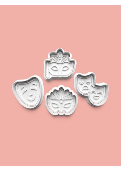 Maskeli Balo Kurabiye Kalıbı ve Şeker Hamuru Kalıbı 4'lü Set