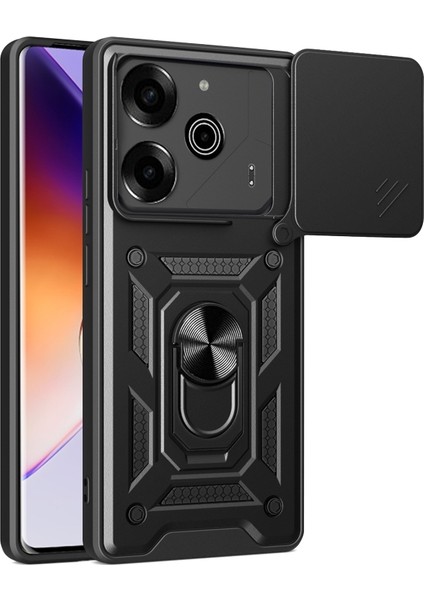 Tecno Pova 6 Pro Kılıf Pars Yüzüklü Standlı Darbe Korumalı Siyah