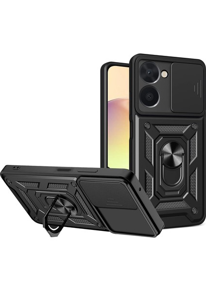 Realme 10 4g Kılıf Pars Yüzüklü Standlı Darbe Korumalı Siyah
