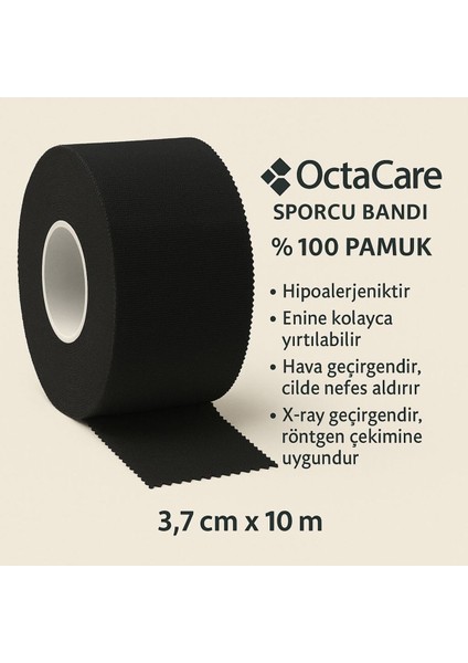 Rijit Fiksasyon Yapışkanlı Sporcu Bandajı 3.7cm x 10 mt Siyah