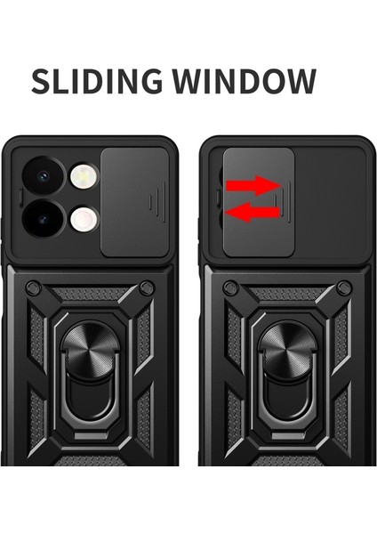 Vivo Y28 Kılıf Pars Yüzüklü Standlı Darbe Korumalı Siyah