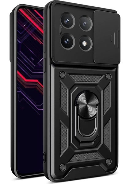 Xiaomi Poco X6 Pro Kılıf Pars Yüzüklü Standlı Darbe Korumalı Siyah