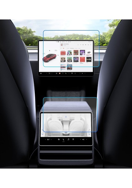 Tesla Model Y Juniper Uyumlu 2025 Ön ve Arka Ekran 9h Nano Ekran Koruyucu Set