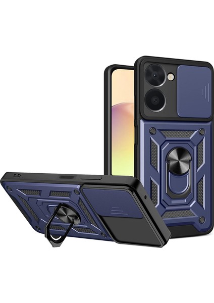 Realme 10 4g Kılıf Pars Yüzüklü Standlı Darbe Korumalı Lacivert