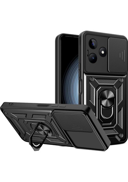 Realme C61 Kılıf Pars Yüzüklü Standlı Darbe Korumalı Siyah