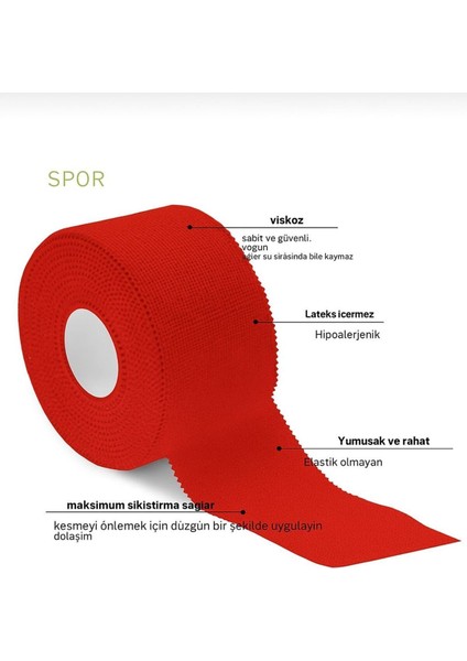 Rijit Fiksasyon Yapışkanlı Sporcu Bandajı 3.7cm x 10 mt Kırmızı