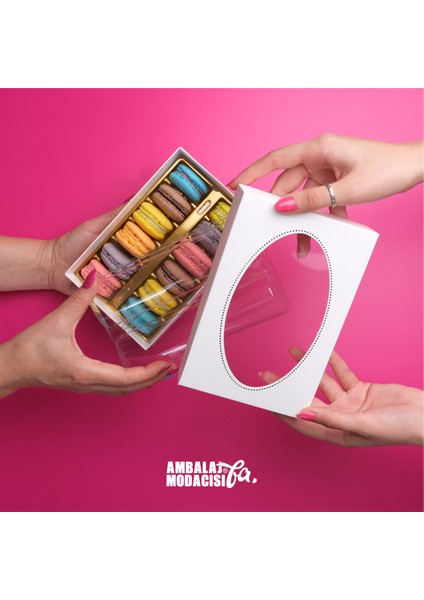 Makaron Kutusu ( 10 Adet ) Macarone Box 12 Gözlü Beyaz ( 18,5X12,5X5 cm )