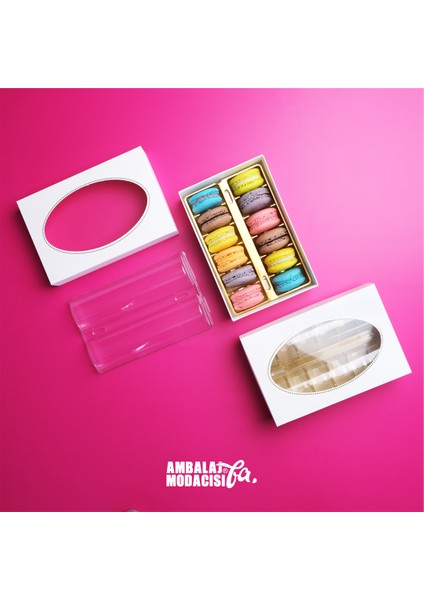 Makaron Kutusu ( 10 Adet ) Macarone Box 12 Gözlü Beyaz ( 18,5X12,5X5 cm )