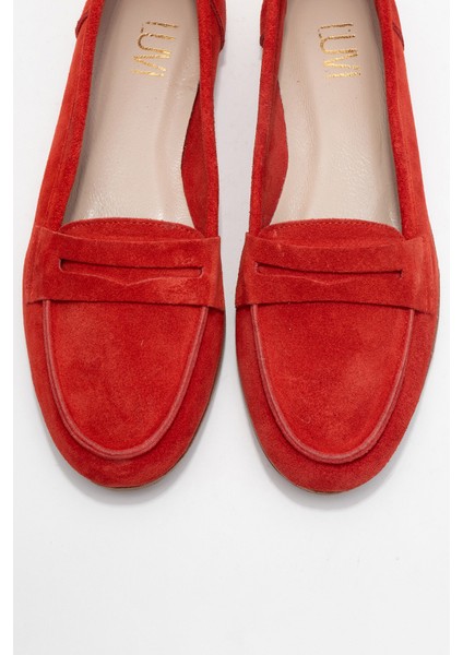 F02 Kırmızı Süet Hakiki Deri Kadın Loafer Ayakkabı fiyatları