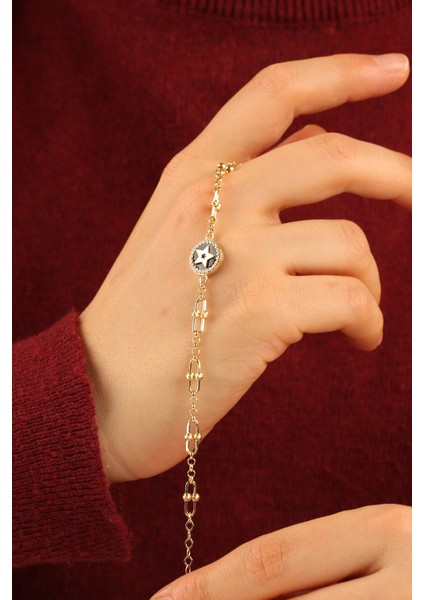 Dorikalı Ataç Zincirli Yıldız Altın Bileklik CGKBLK0158 fiyatları