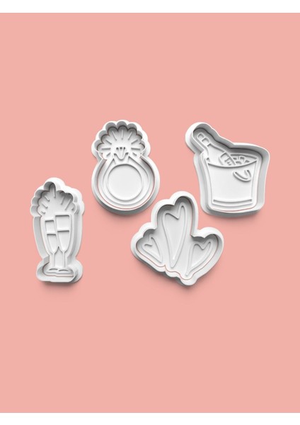 Nişan Düğün Teması Kurabiye Kalıbı ve Şeker Hamuru Kalıbı 4'lü Set