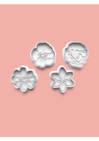 Çiçek Teması Kurabiye Kalıbı ve Şeker Hamuru Kalıbı 4'lü Set