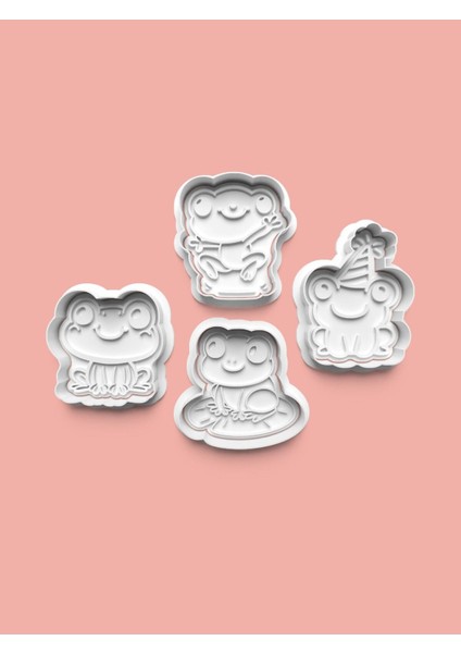 Kurbağa Figürü Kurabiye Kalıbı ve Şeker Hamuru Kalıbı 4'lü Set