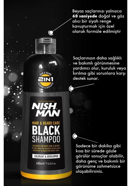 Nıshman Beyaz Kapatıcı Şampuan – 60 Saniyede Siyah Saçlar 400 ml